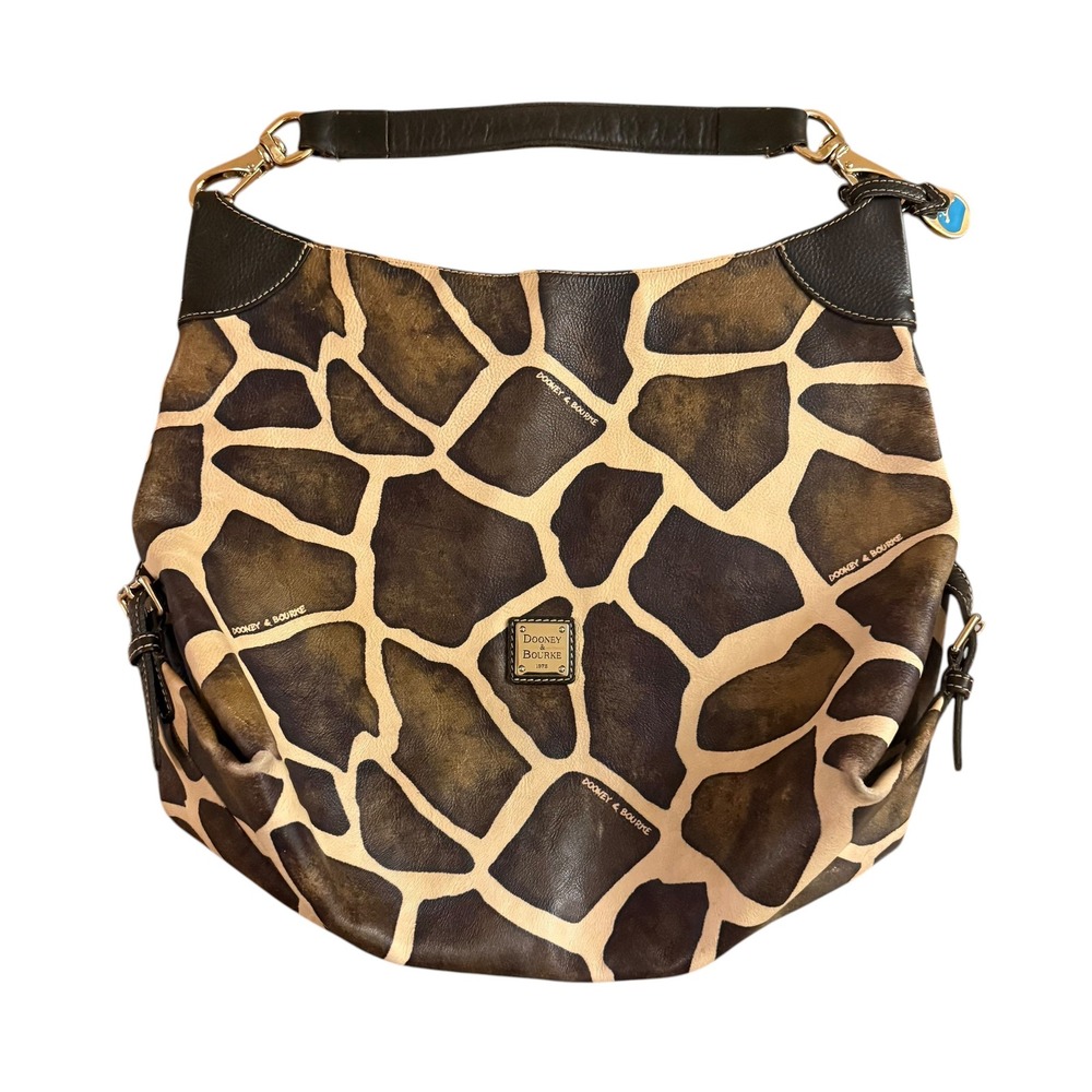 Dooney & Bourke Giraffe Print Leather Hobo Bag Brown Tan Shoulder Purse